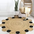 thumbnail image 1 of Two-Tone Round Jute Rug – Handwoven Boho Farmhouse Braided Circle Carpet – Durable Non-Shedding Rustic Cottage Coastal Area Rug for Bedroom Living Room Kitchen, Black, 8 FT, 1 of 5
