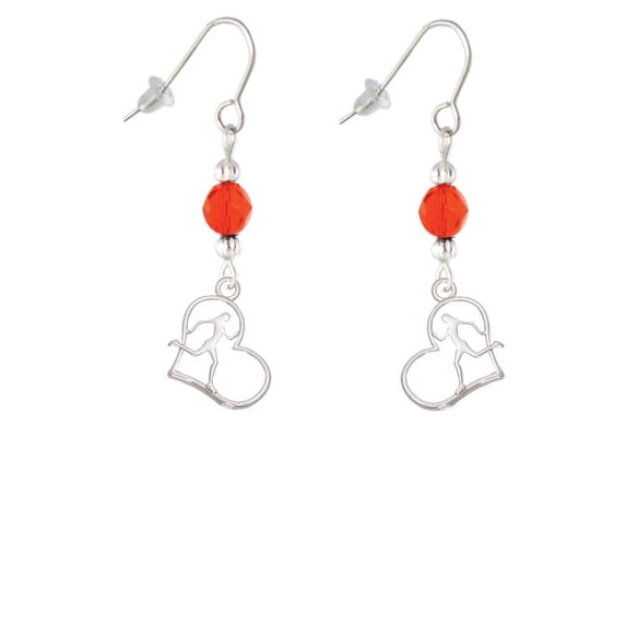 Two Tone Runner Silhouette in Heart Orange Bead French Earrings