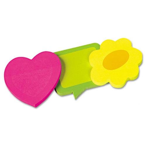 Two-Tone Self-Stick Notepads, 3 Die-Cut Shapes, 3 50-Sheet Pads/Pack
