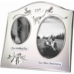 Two Tone Silver Plated 25th Anniversary Double Picture Frame