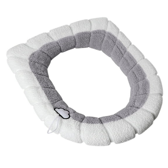 Two-Tone Soft Toilet Seat Cover with Handle | Winter Warm Knitted Toilet Ring | Washable & Elastic Full Surround Design | Fits Round & Elongated Toilets | 1-Piece Set