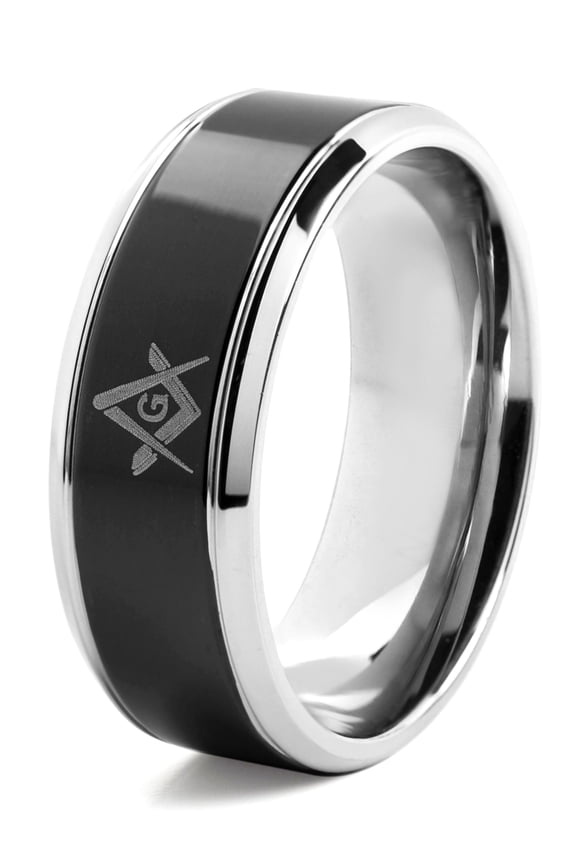 Men's Masonic Symbol Center Two Tone Ring (8mm)