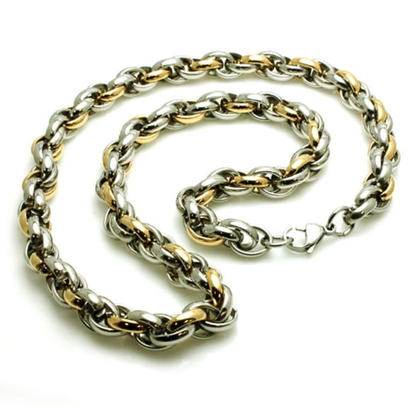 Tioneer Stainless Steel Two-Tone Gladiator Style Rolo Chain Link Necklace
