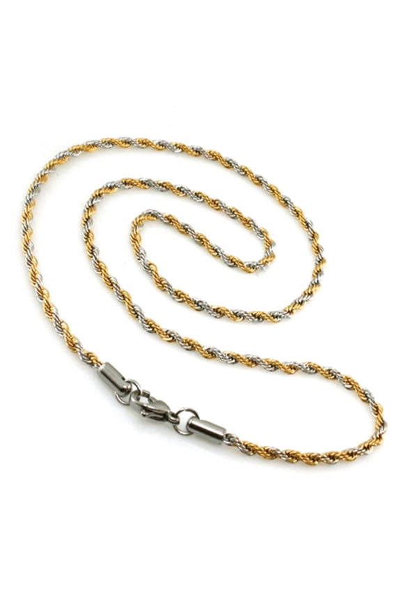 Stainless Steel Two-Tone Rope Chain Link Necklace