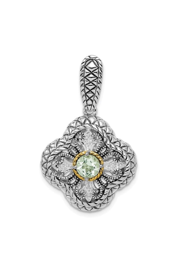 Two-Tone Sterling Silver Charm Pendant Yellow Cubic Zirconia CZ Prasiolite Green