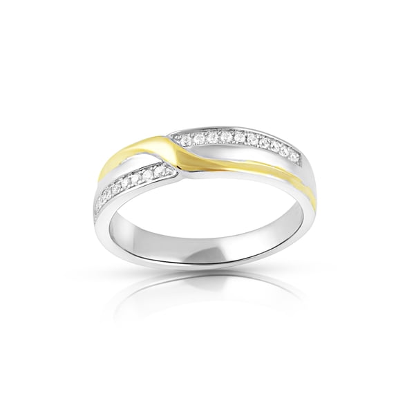 SilverCloseOut Two Tone Sterling Silver Cz X Ring