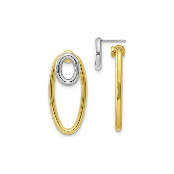 Two Tone Sterling Silver Front and Back Two Style Oval Post Earrings for Women