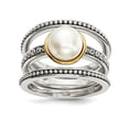 thumbnail image 1 of Two-Tone Sterling Silver Ring Band Fashion Closed Back Freshwater Button White, 1 of 6
