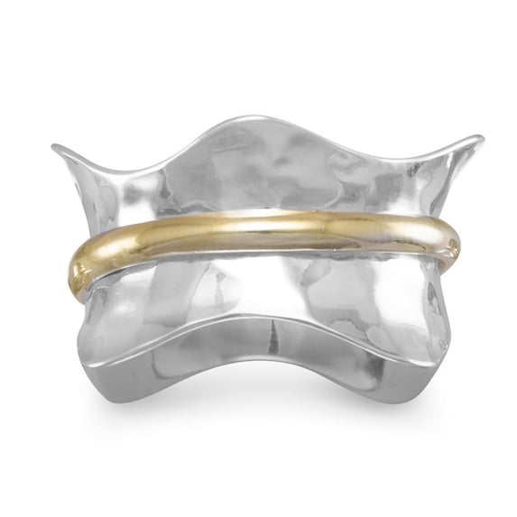 Two Tone Sterling Silver Wave Ring