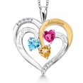 thumbnail image 1 of Two Tone Swiss Blue Topaz Pink Created Sapphire Yellow Citrine Created Moissanite `I love you always and forever` Engraved Pendant Necklace for Women (1.61 cttw, Heart Shape 5MM, 18 inch Chain), 1 of 3