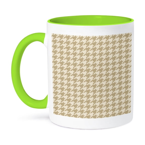 3dRose, Two Tone Tan Classic Houndstooth Design, 11oz Two-Tone Green Mug