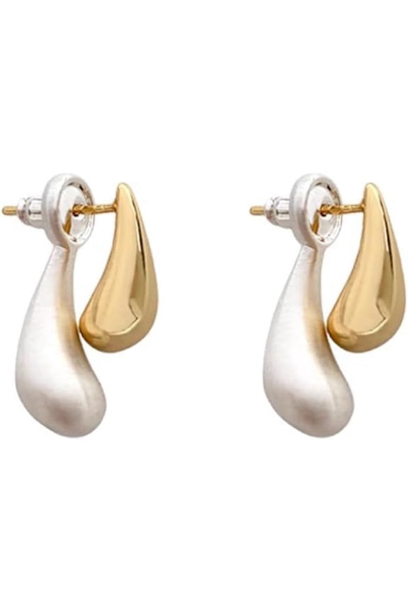 Two Tone Teardrop Stud Earrings for Women Gold Silver Front Back Oval Bean Dangle Earrings Cute Post Ball Earrings Lightweight Chunky Jewelry Gifts