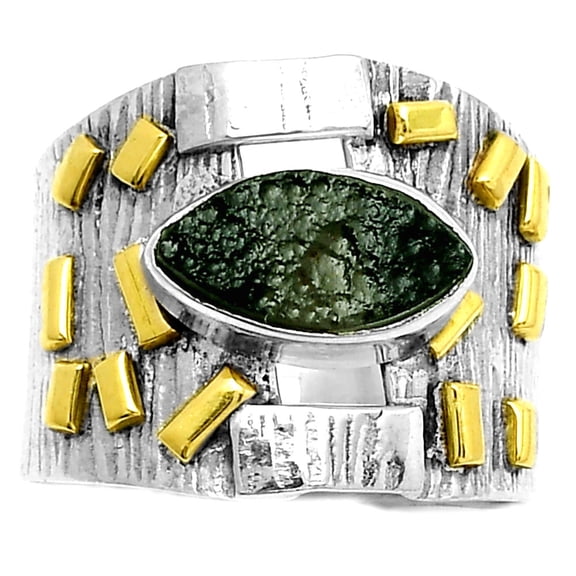 Two Tone - Tektite Rough - Greek 925 Sterling Silver Ring s.7.5 Jewelry R-1543 SDR168436