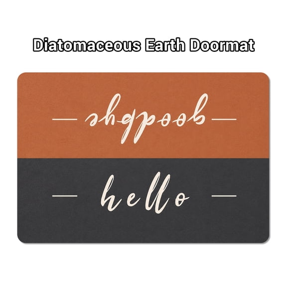 Two-Tone Terracotta Black Hello Goodbye Diatomaceous Earth Doormat, Non-Slip Absorbent Quick Dry Bathroom Shower Rug, Minimalist Modern Style Floor Mat for Entryway Kitchen Decor, 2 Size Optional