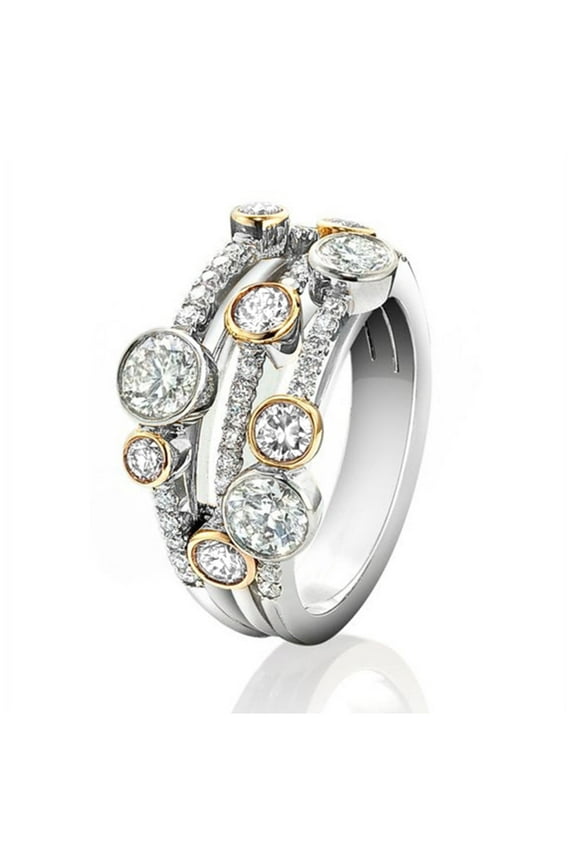 New Two Tone Three Line Rings Women Full Paved CZ Sparkling Female Wedding Bands Rings Modern Fashion New Jewelry