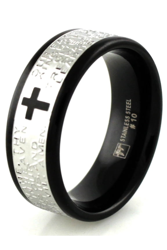 Two-Tone Tioneer Black Tioneer Stainless Steel Lord's Prayer Religious Wedding Band Ring