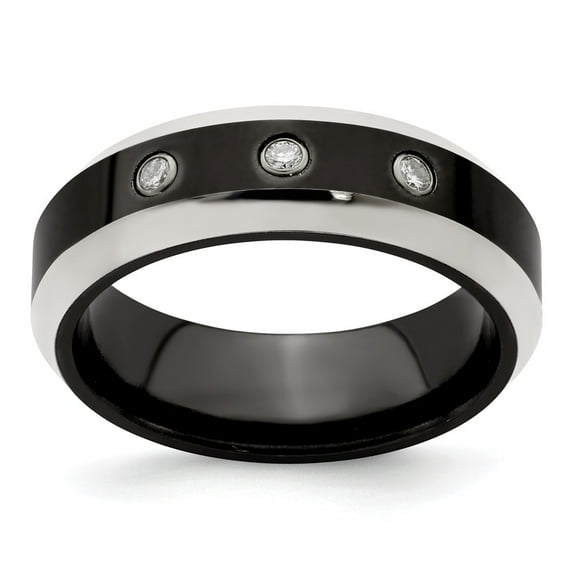Two-Tone Titanium Ring Band Wedding Silver Tone Diamond Round