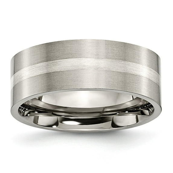Two-Tone Titanium Ring Band Wedding Sterling Silver Flat