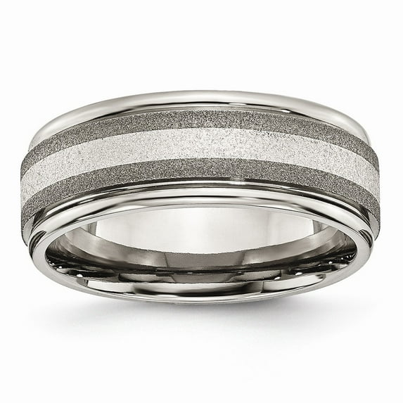Two-Tone Titanium Ring Band Wedding Sterling Silver Grooved