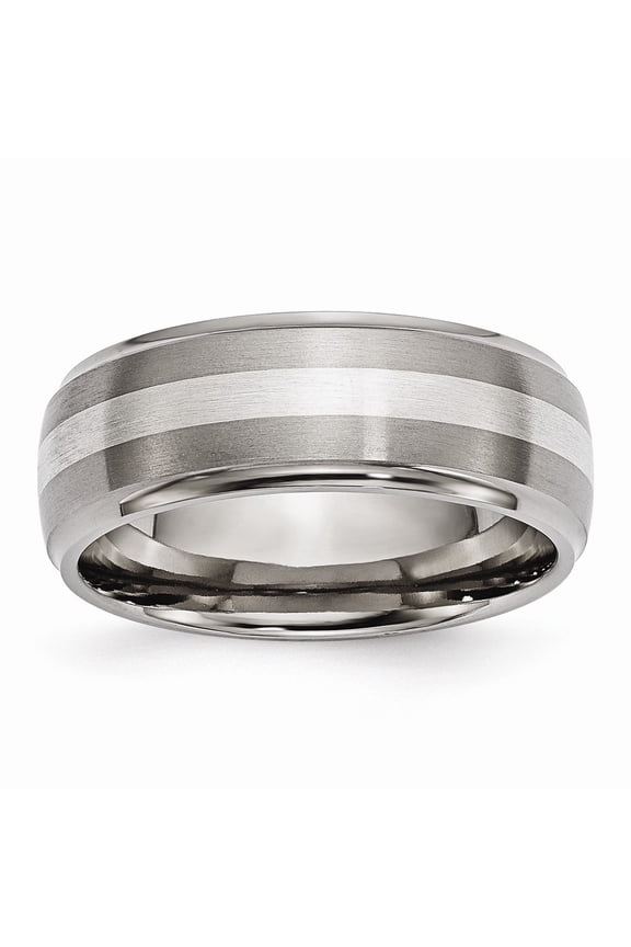 Two-Tone Titanium Ring Band Wedding Sterling Silver Ridged