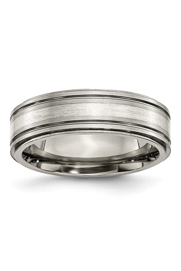 Two-Tone Titanium Ring Band Wedding Sterling Silver Ridged