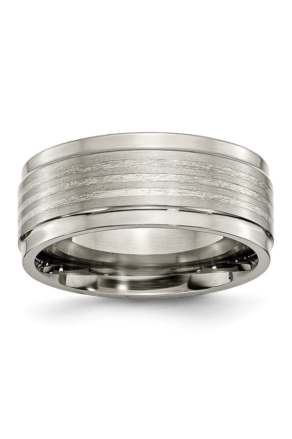 Two-Tone Titanium Ring Band Wedding Sterling Silver Ridged