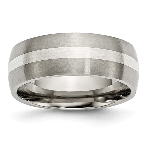Two-Tone Titanium Ring Band Wedding Sterling Silver