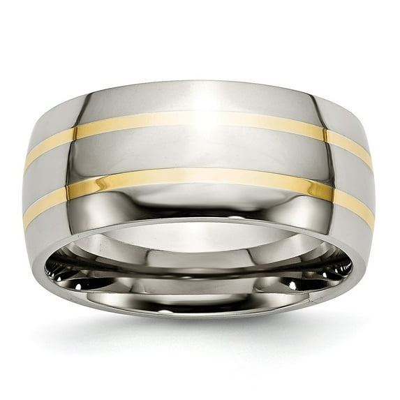Two-Tone Titanium Ring Band Wedding Yellow 14K Gold