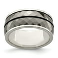 thumbnail image 1 of Two-Tone Titanium Silver Ring Band Wedding Silver Tone Faceted Grooved, 1 of 7