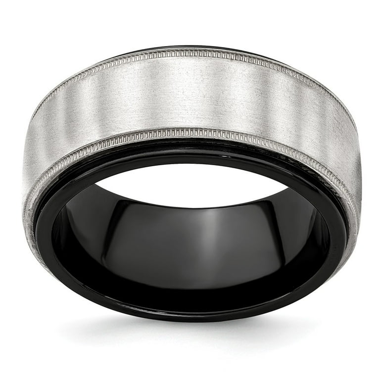 Edward Mirell Black Titanium & Sterling Silver Satin & Polished Milgrain Band Edward Mirell Black Titanium & Sterling Silver Satin & Polished Milgrain Band