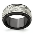 thumbnail image 1 of Two-Tone Titanium Silver Ring Band Wedding Silver Tone Ridged, 1 of 7