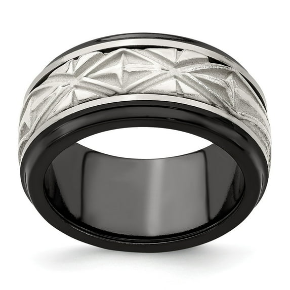 Two-Tone Titanium Silver Ring Band Wedding Silver Tone Ridged