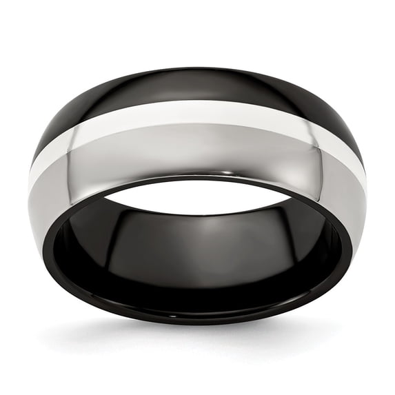 Two-Tone Titanium Silver Ring Band Wedding Silver Tone Standard Domed