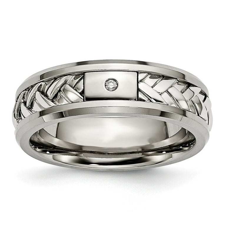 Titanium with Sterling Silver Inlay Diamond 7mm Band Titanium with Sterling Silver Inlay Diamond 7mm Band