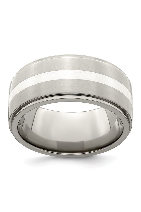 Two-Tone Titanium Silver Ring Band Wedding Sterling Silver Ridged Standard