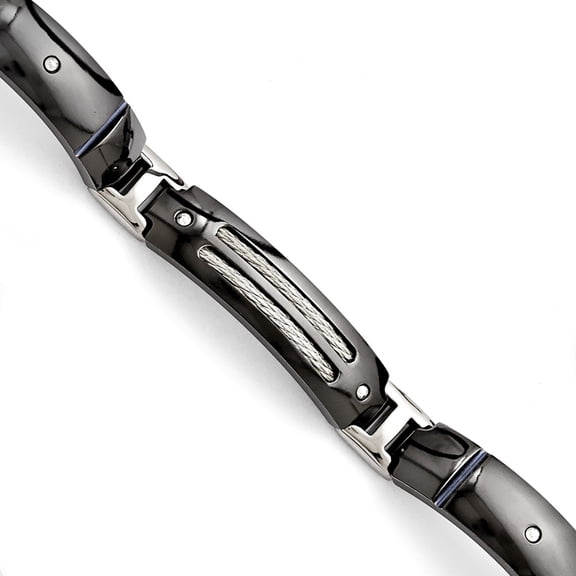 Two-Tone Titanium bracelet Men's 8 in Titanium Ster.Sil Anodized Black Ti Polished with Cable Link