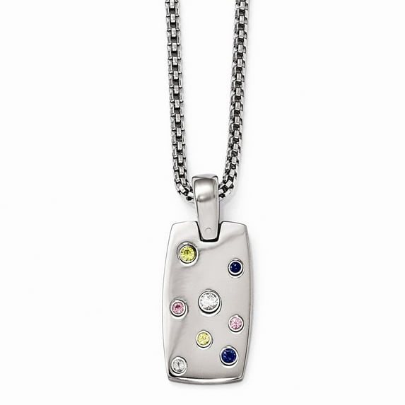 Two-Tone Titanium necklace with pendant Silver Tone Sapphire (Colors) Round Multi-color 16 in 3 mm