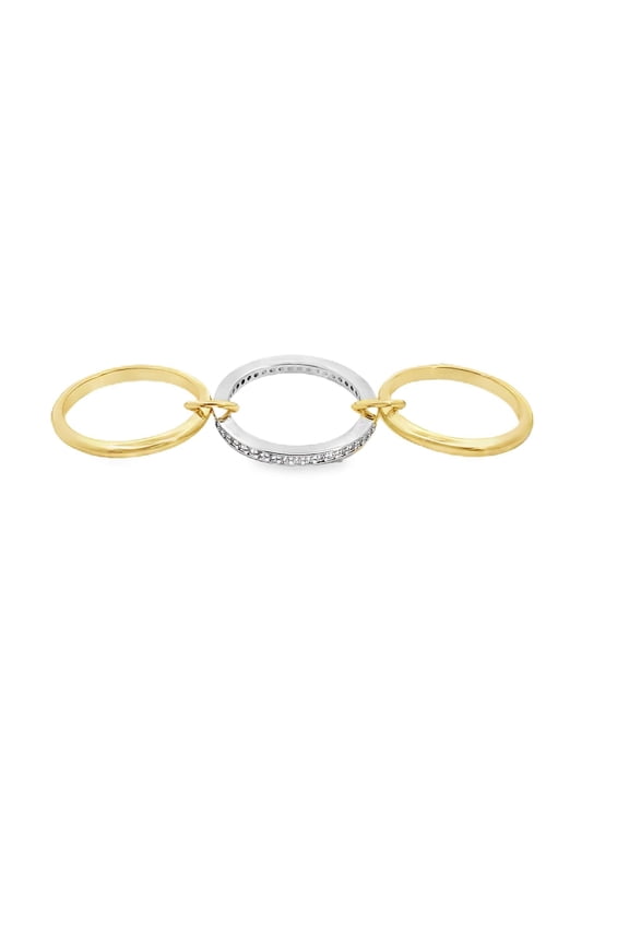Two Tone Triple Link CZ Ring