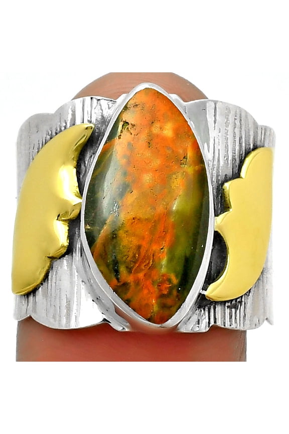Two Tone - Turkish Rainforest Chrysocolla 925 Silver Ring s.8 Jewelry R-1542 SDR168629