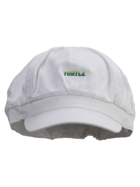 Two Tone Turtle Text Embroidered Cotton Elastic Big Size Newsboy Cap - White 2XL-3XL