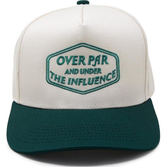 Two Tone Vintage Snapback Hat - Over Par & Under The Influence - Green/Beige