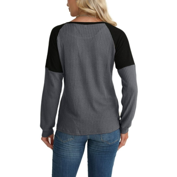 Two Tone Waffle Knit Crewneck Sweater DarkGray Medium