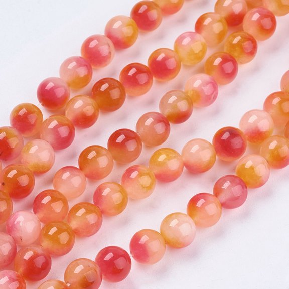 Two Tone White Jade Bead Strands Dyed Round Camellia 8mm Hole: 1mm 48pcs/strand 14.9 inch