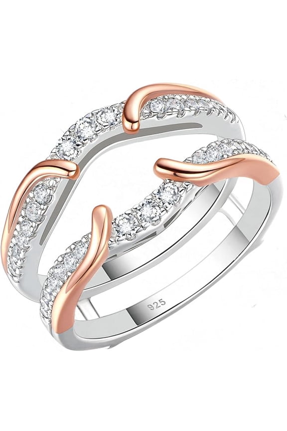 Two Tone White Rose Gold Ring Guard 925 Sterling Silver Round Moissanite Ring Enhancer for Engagement Rings