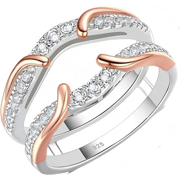 Two Tone White Rose Gold Ring Guard 925 Sterling Silver Round Moissanite Ring Enhancer for Engagement Rings