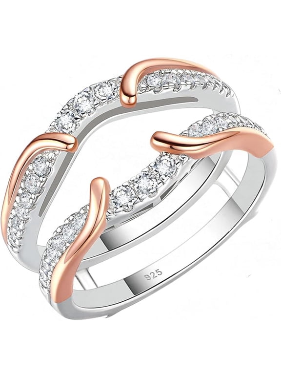 Two Tone White Rose Gold Ring Guard 925 Sterling Silver Round Moissanite Ring Enhancer for Engagement Rings