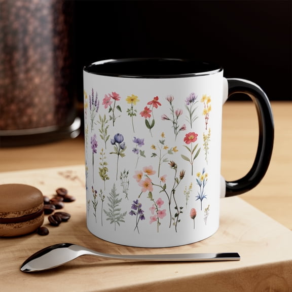 Two Tone Wild Flowers Accent Coffee Mug, 11oz - 5 Different Colors