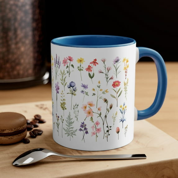 Two Tone Wild Flowers Accent Coffee Mug, 11oz - 5 Different Colors