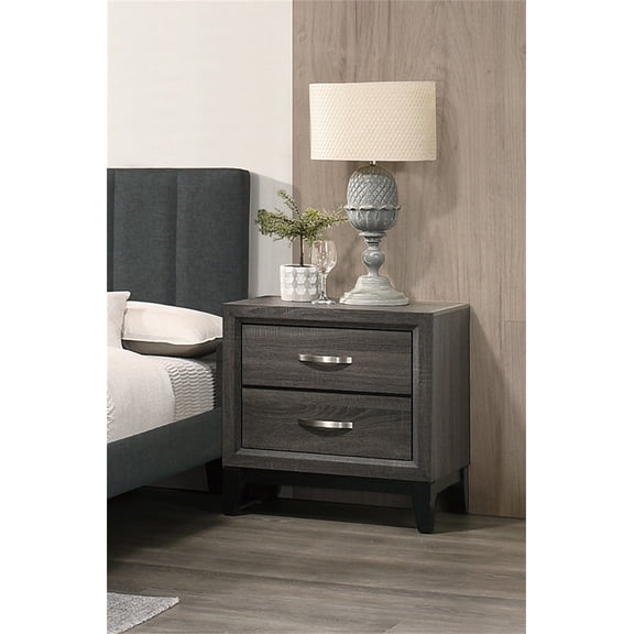 Two-Tone Wooden Nightstand with 2 Drawers in Foil Grey & Black, 24" W x 16" D x 25" H, Solid Wood Frame, Metal Hardware - Perfect Bedroom Bedside Table