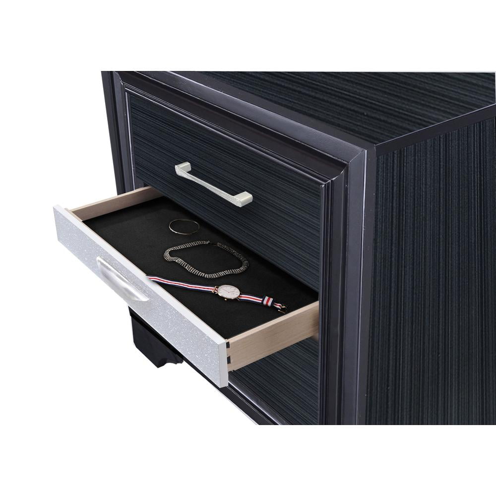Elegant Glossy Black 3-Drawer Nightstand with Crystal Inserts